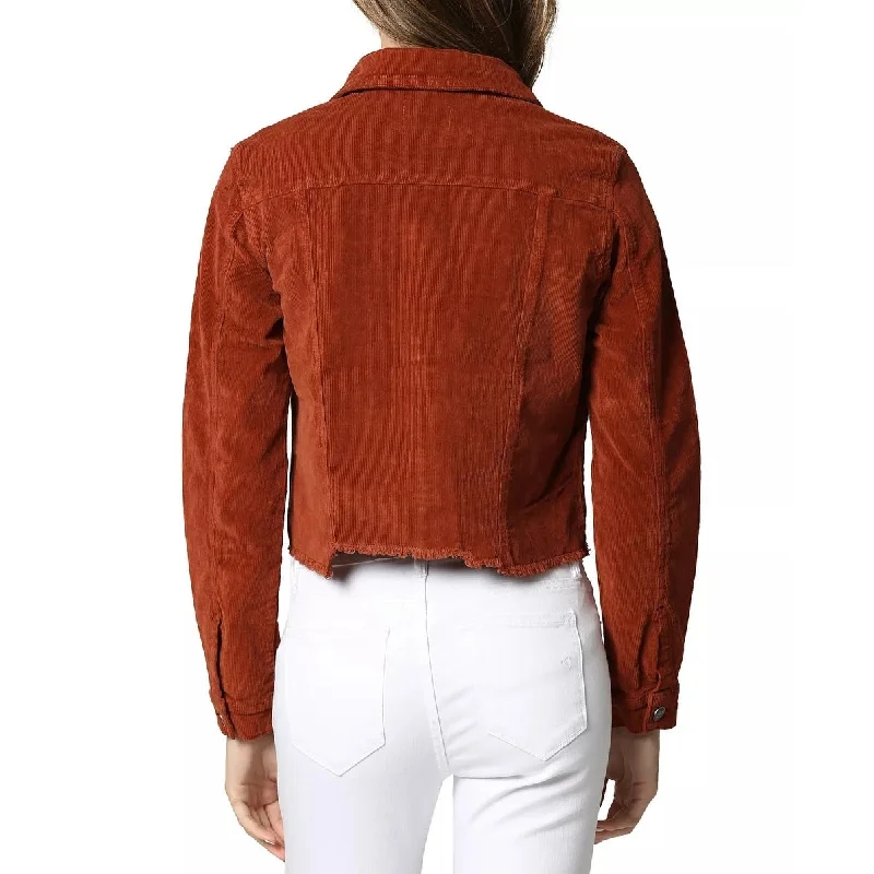 British Style Hidden Jeans Women's Crop Corduroy Jacket Orange Size Small