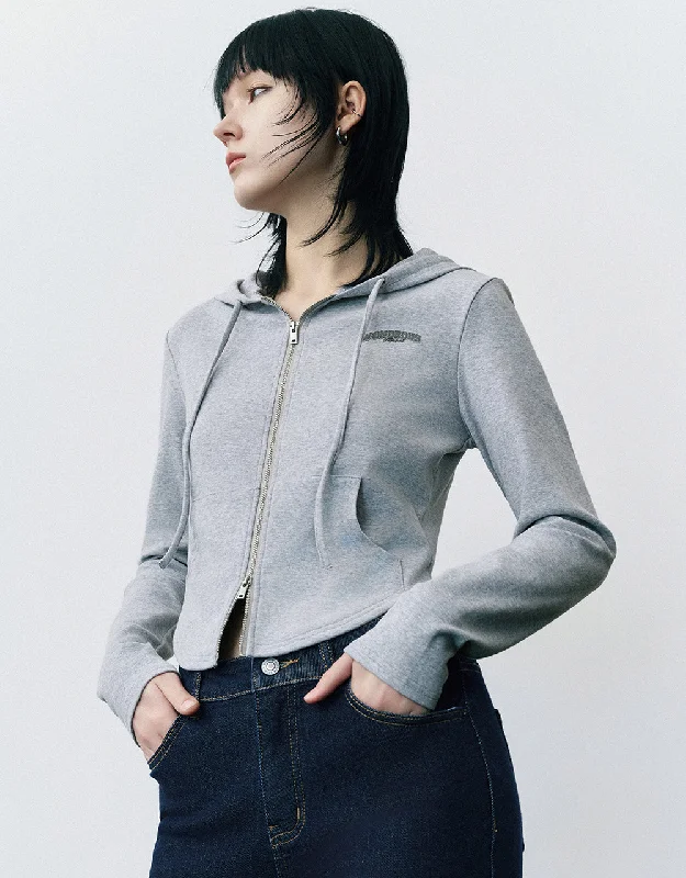 Sports Series Zipper Front Hooded Knitted Jacket
