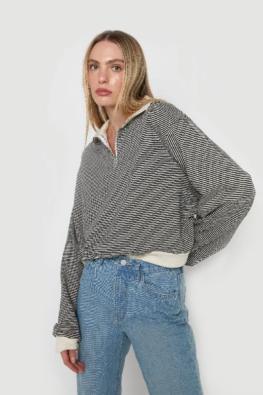 Youthful Style STRIPED COLLARED LONG SLEEVE TOP