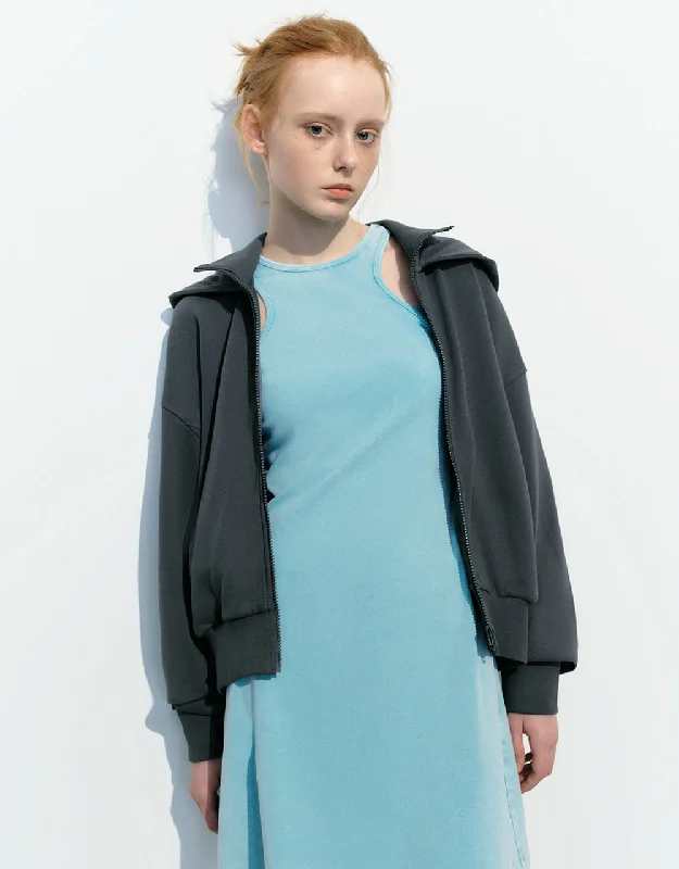 Casual Wear Zipper Front Hooded Knitted Jacket