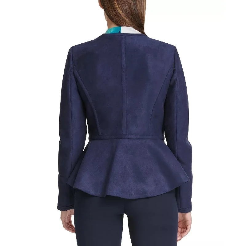 Cool Style Dkny Women's Faux Suede Zip Front Peplum Jacket Blue Size 0