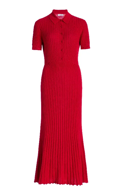 American Style Amor Knit Midi Dress in Scarlet Red Cashmere Silk