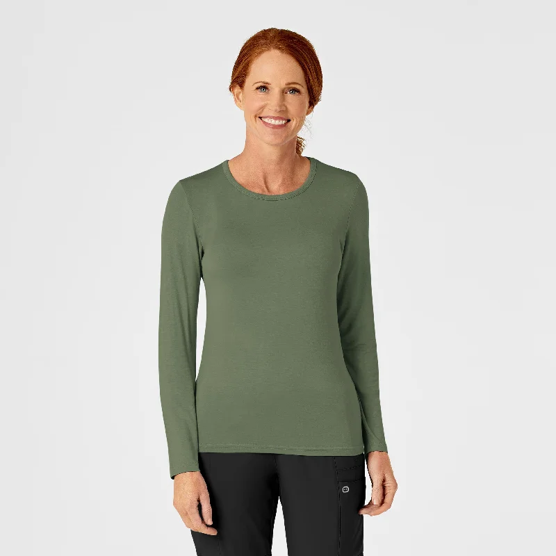 Elegant And Casual Long Sleeve Silky Tee - Olive