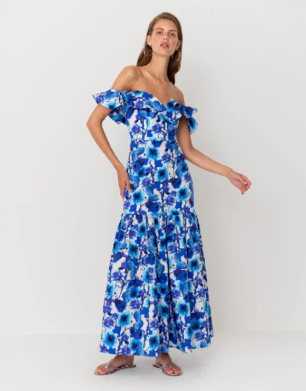 Comfortable Wear Jazella Cotton Maxi Dress - Venus Shell Blue