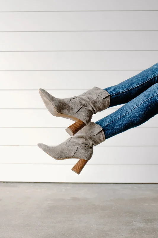 Black And White Style PerSUEDE Me- Gray Suede Pointed Toe Booties