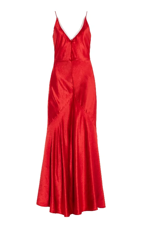 Celebrity Style Brigita Slip Maxi Dress in Scarlet Red Silk Velvet