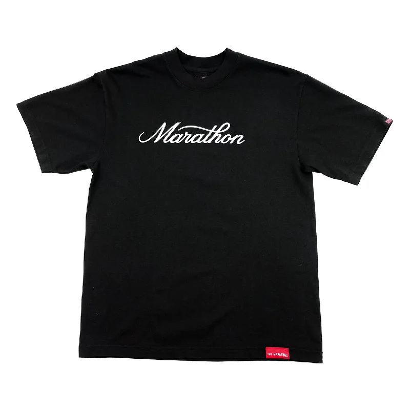 High-end Design Marathon Classic Script T-Shirt - Black/White