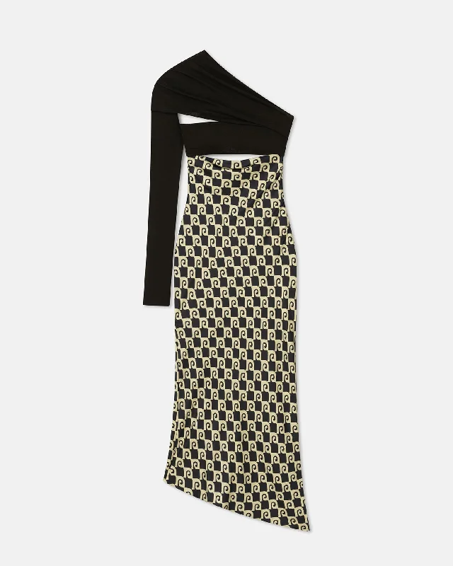 Fresh Wear Eirah - Draped Silk And Mesh-Jersey Midi Dress - Diamond Check
