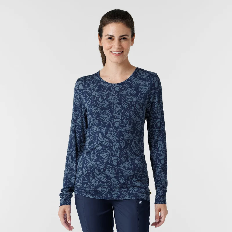 Fashionable In The Times Women's All-over Print Silky Tee - Sky Flutter Navy