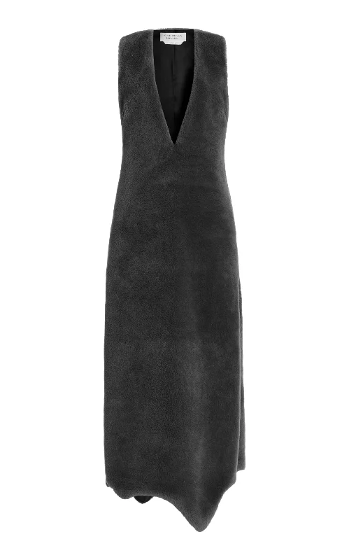 Easy Style Ornstone Maxi Dress in Dark Grey Virgin Wool Silk Cashmere Fur