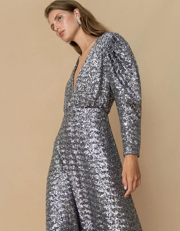 Cozy Pants Bernadette Sequin Midi Dress - Pewter - SALE