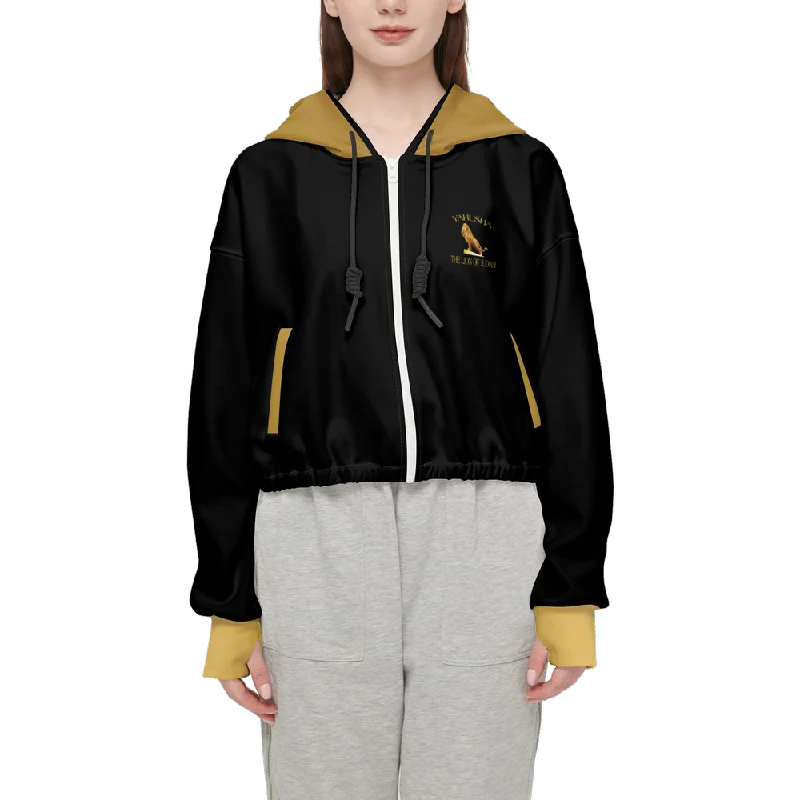 Soft Fabrics Yahusha-The Lion of Judah 01 Designer Cropped Drop Shoulder Full Zip Hoodie