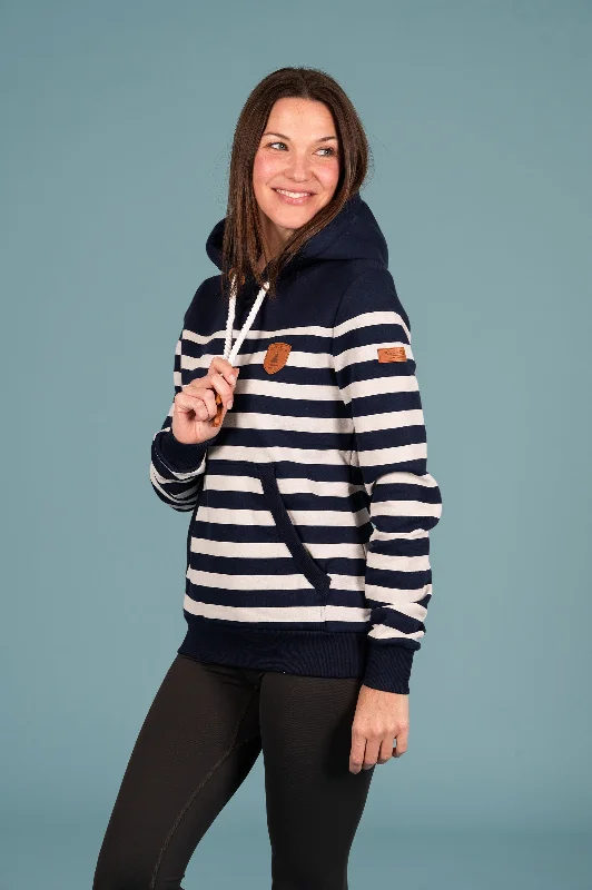 Extra long version Grace Oatmeal Stripe Hoodie Navy