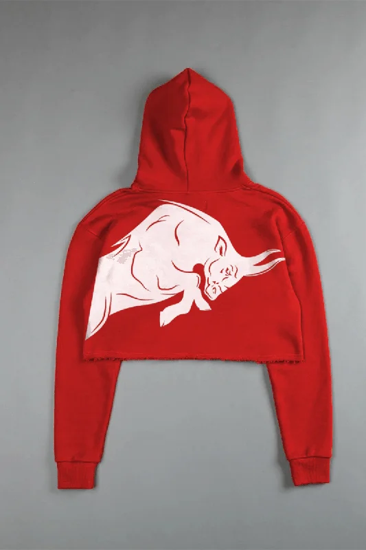 Hooded design Signature White Bull (CROPPED) HOODIE IN RED