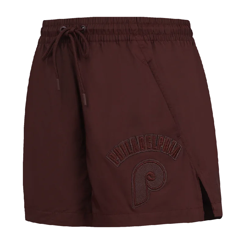 Personalized Wear MLB PHILADELPHIA PHILLIES TRIPLE TONAL W WOVEN WOMEN'S SHORT (WINE)
