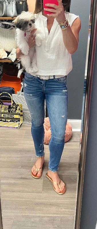Bright Colors Carlin Mid Rise Crop Skinny Jean In Blue